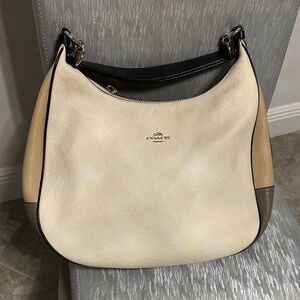 Coach Cream and Tan Leather Hobo Shoulder Bag
